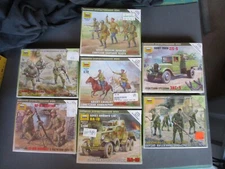 7 Boxes ZVEZDA WWII Russian, Soviet 1/72 Figures: Mortar, Cav, Armored Car Truck