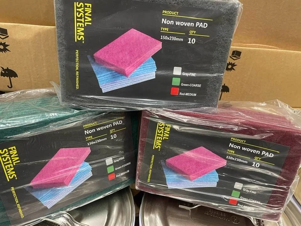 30 X Scotchbrite Abrasive Finishing Pads 10 Of Each Red, Grey & Green scuff pad