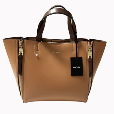 NWT $250 Original DKNY Zoey East West Tote Bag Leather Brown Classic Burgundy