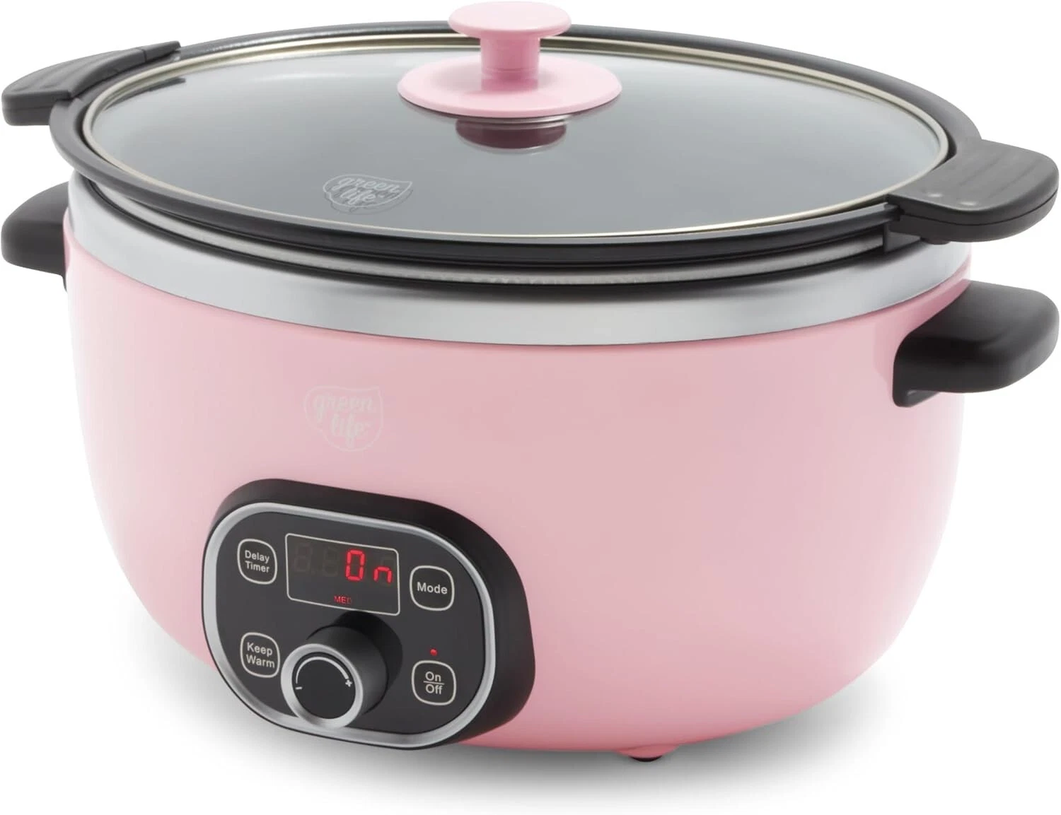 Cook Duo 6 Quart Ceramic Nonstick Slow Cooker PFAS-Free Digital Timer Pink