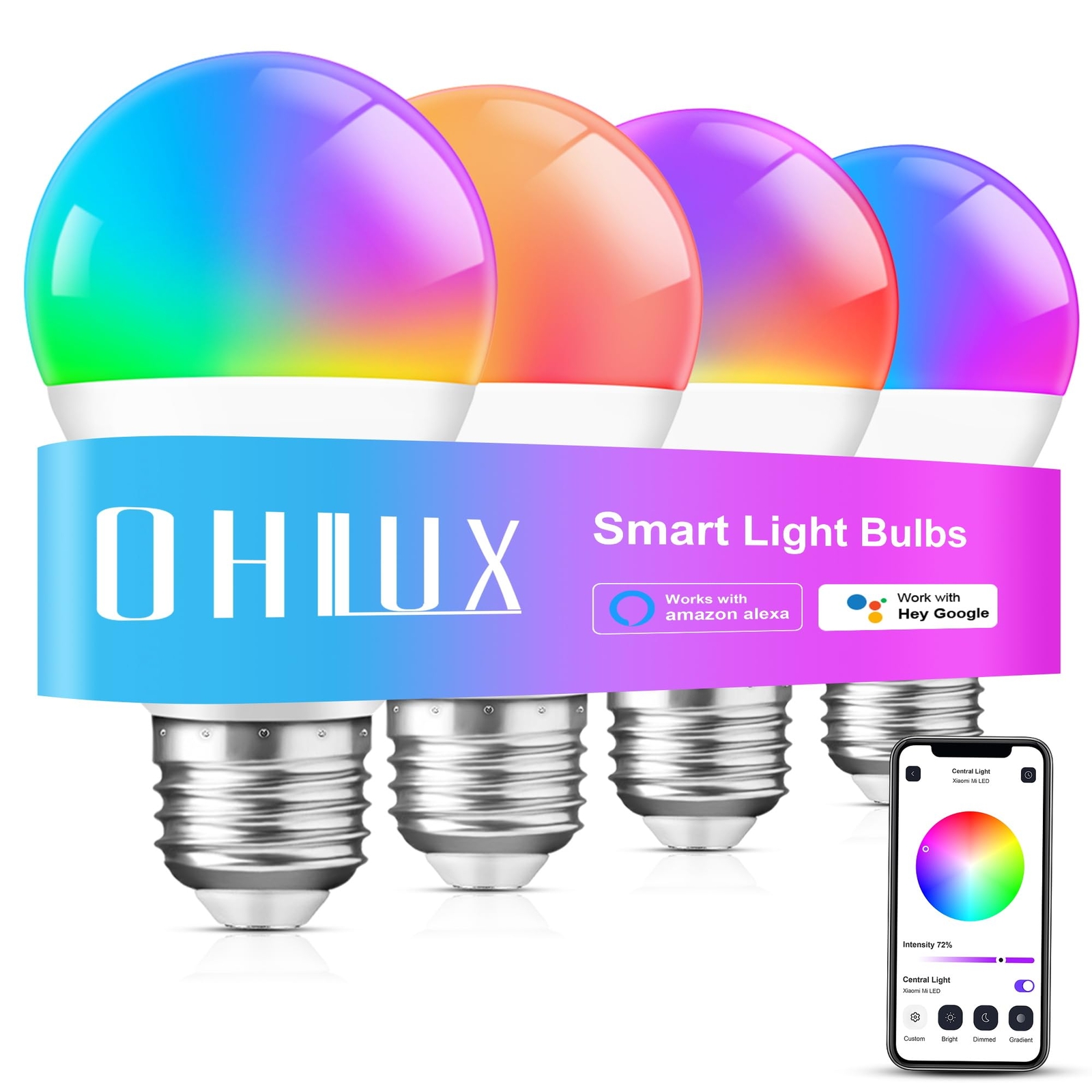 Smart WiFi & Bluetooth Alexa Light Bulbs, 10W (100W Equivalent) Color Changin...