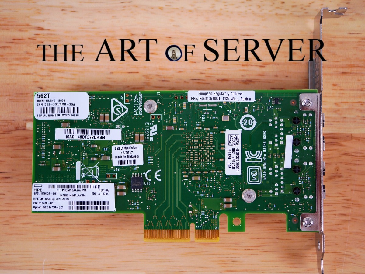 HPE 562T] Intel X550-T2 10Gb 10GBaseT RJ-45 PCIe 3.0 x4 NIC Full