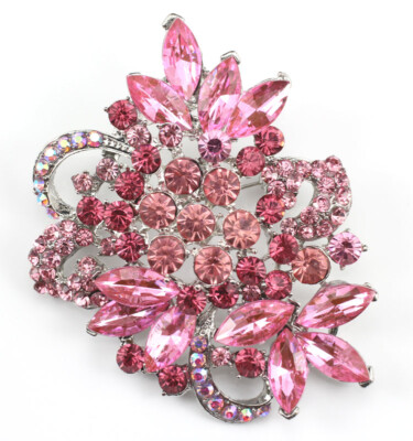 Pink Fancy Austrian Rhinestone Crystal Cluster Bridal Wedding Brooch Pin