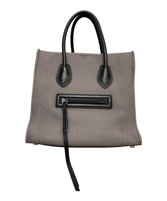 CELINE Luggage Phantom Canvas Handbag Tote Bag Grey Black Used Auth