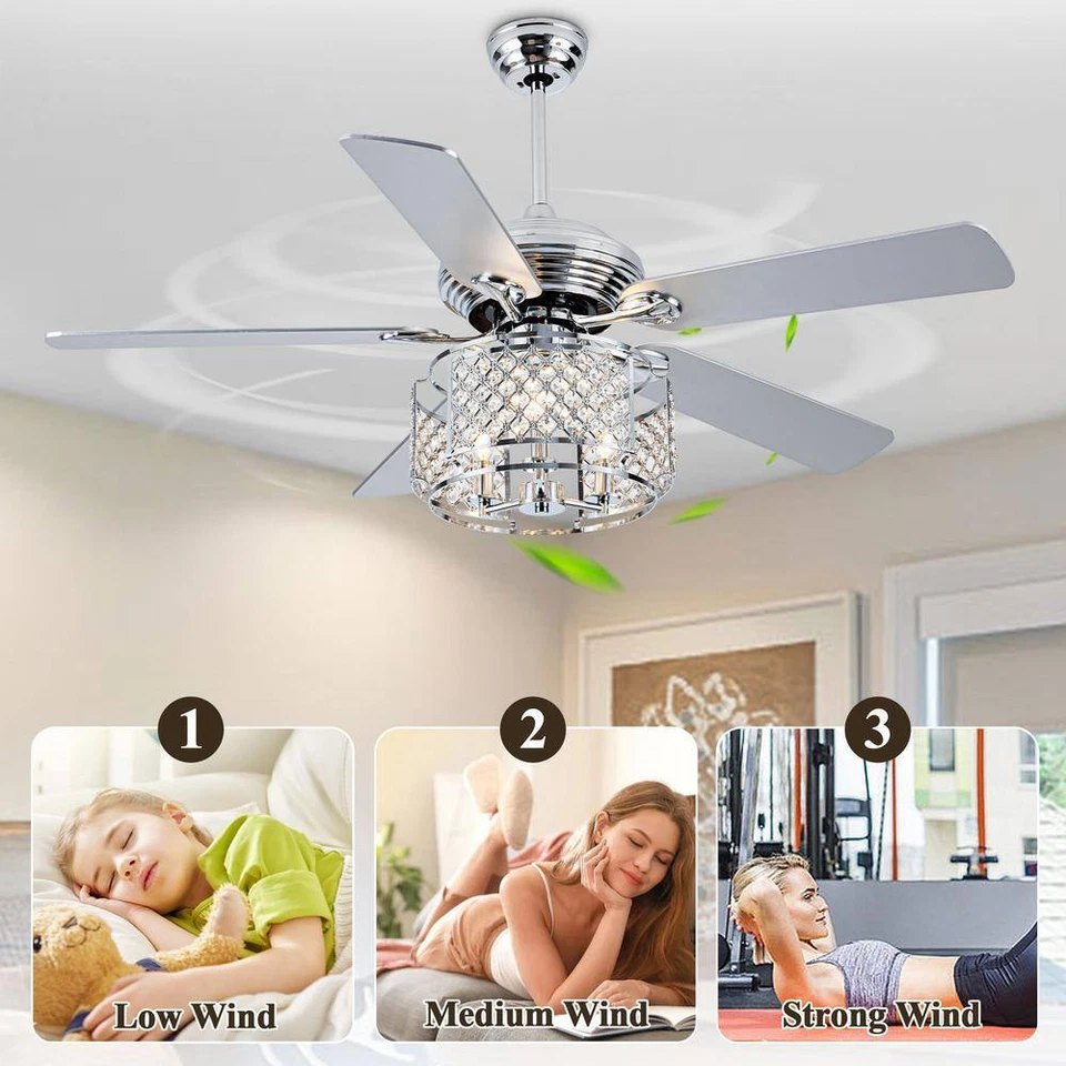 Bella Depot Swaoki 52" Indoor Chrome Reversible Crystal FAN w/ Light and Remote - Image 4 of 4