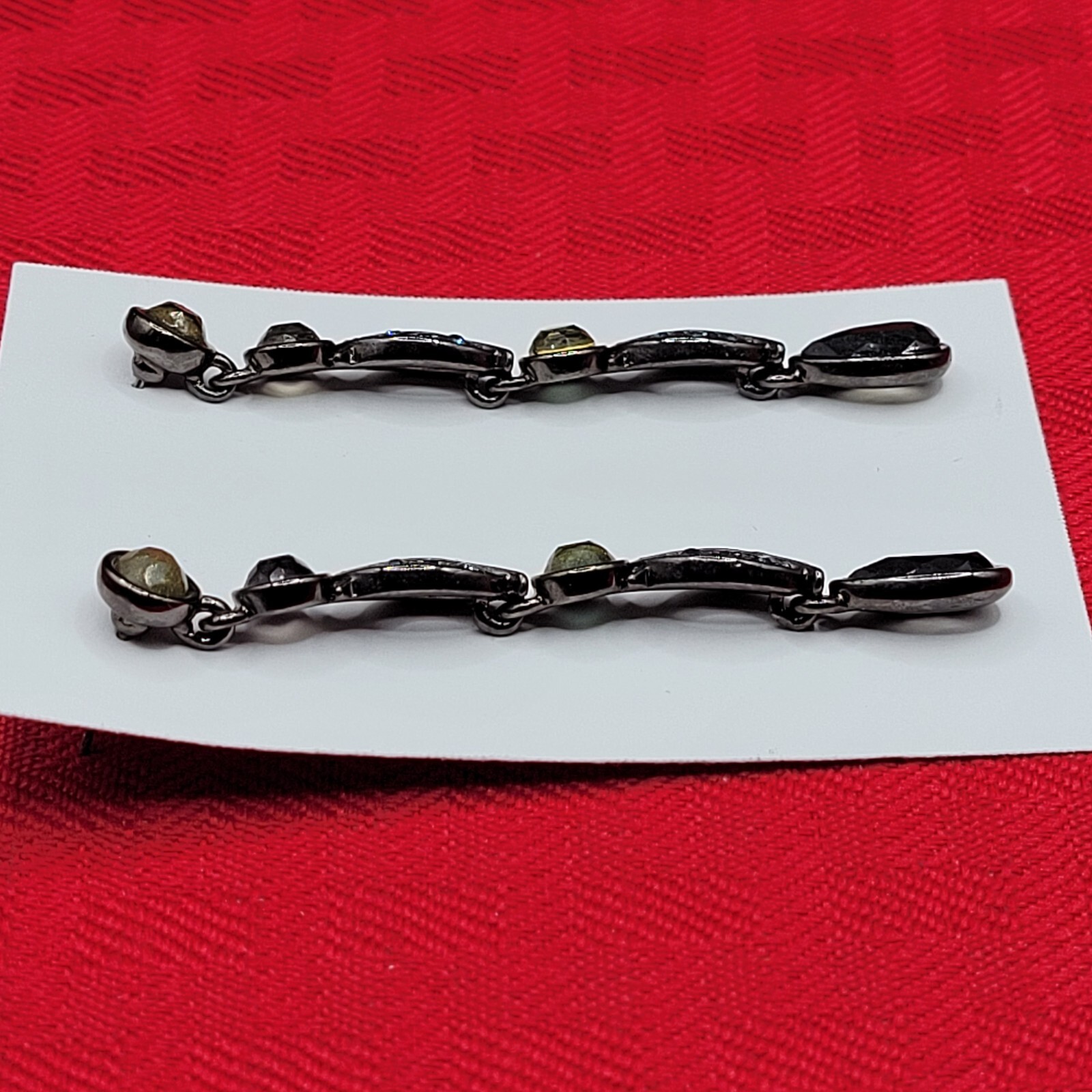 Long Linear Articulated Post Dangle Earrings Face… - image 3