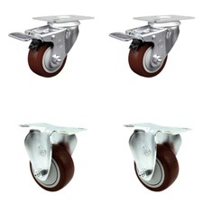 3 Inch SS Maroon Polyurethane Top Plate Caster Set 2 Lock Brake 2 Rigid SCC