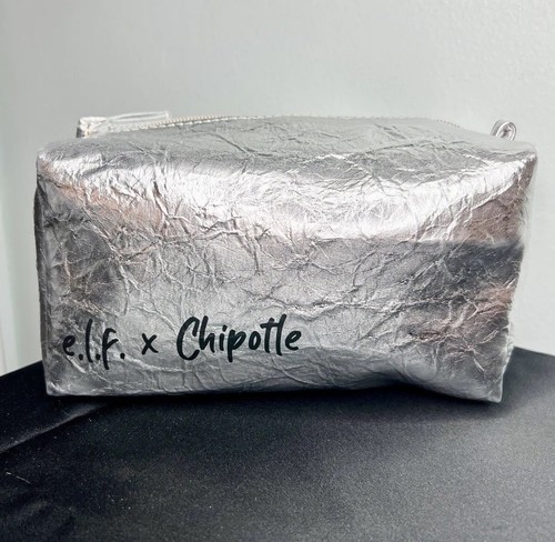 e.l.f. x Chipotle Collection Silver Foil Burrito Inspired Zip Makeup Bag 8”x5”