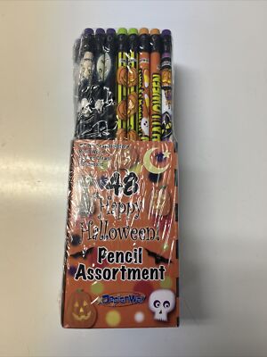 48 #2 happy Halloween assortment pencil candy corn jack-o'-lantern skeleton 