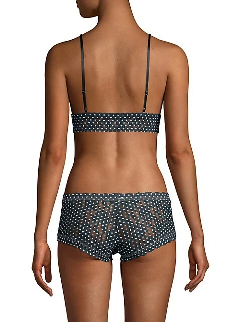 Hanky Panky SNOWFALL 黑色白色签名花边衬垫文胸和男孩短裤 - S — 第 2/4 张图片