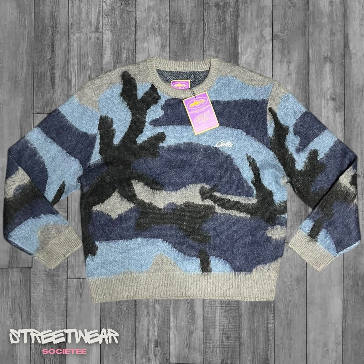 【最安値】Corteiz Knit Sweater - Blue Camo Corteiz Mohair Knit Sweatshirt Ocean Camo Brand New | eBay UK