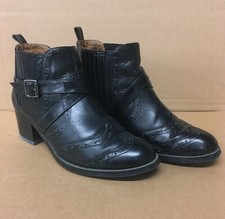 Black real leather stack heel brogue boots with buckle detail UK 8 Office VGC
