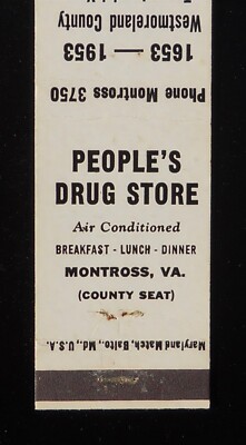 1953 Westmoreland Tercentennial Year Peoples Drug Store Phone 3750 Montross VA