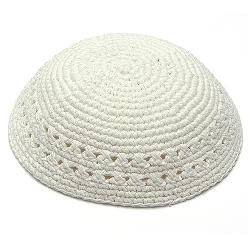 White Knitted skullcap Kippah Yarmulke Tribal 15 cm Yamaka Kippa Hat Covering - Picture 1 of 6