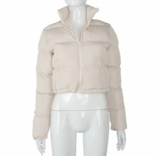 Puffer Jacket Women’s Size Large White Winter Cropped Coat