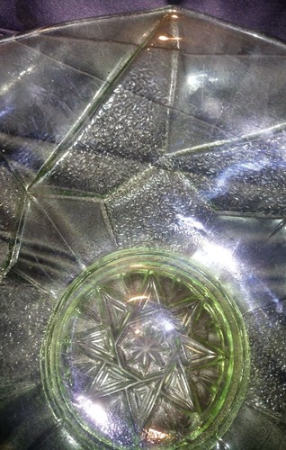 vintage sowerby art deco uranium green pressed glass fruit bowl