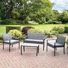 RATTAN GARDEN FURNITURE SET 4 PIECE CHAIRS SOFA TABLE OUTDOOR PATIO CONSERVATORY