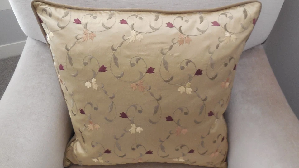 ❇️New Antique Gold EMBROIDERED SILK Cushion Covers Piping /Rope trim SQ / OBLONG - image 3 of 4