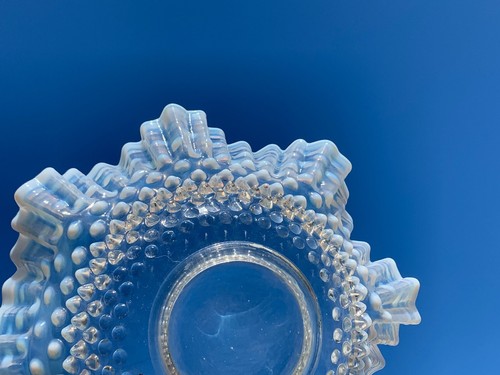 Vintage Fenton Glass Hobnail MOONGLOW Opalescent Crimped Ruffle Top Bowl ❤️m13 - Picture 10 of 11