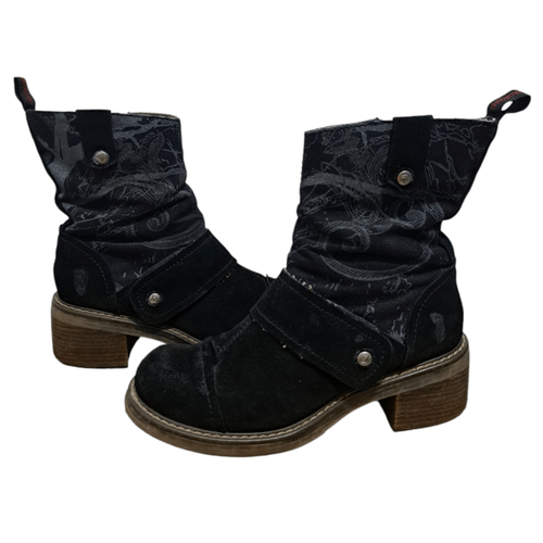 Vintage London Underground Punky Y2K Streetwear Combat Boot Canvas Size 7 Black - Picture 16 of 16