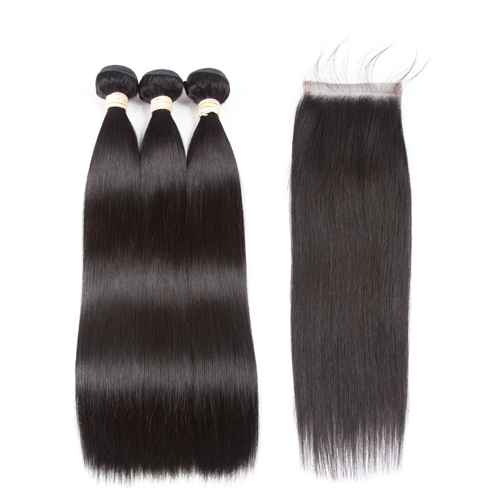 Straight 3 Bundles With 4*4 Closure deal 100 human hair off 