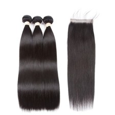 Straight 3 Bundles With 4 4 Closure deal 100 human hair off Black 1B