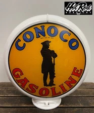 CONOCO MINUTEMAN GASOLINE Reproduction 13.5" Gas Pump Globe - (White Body)