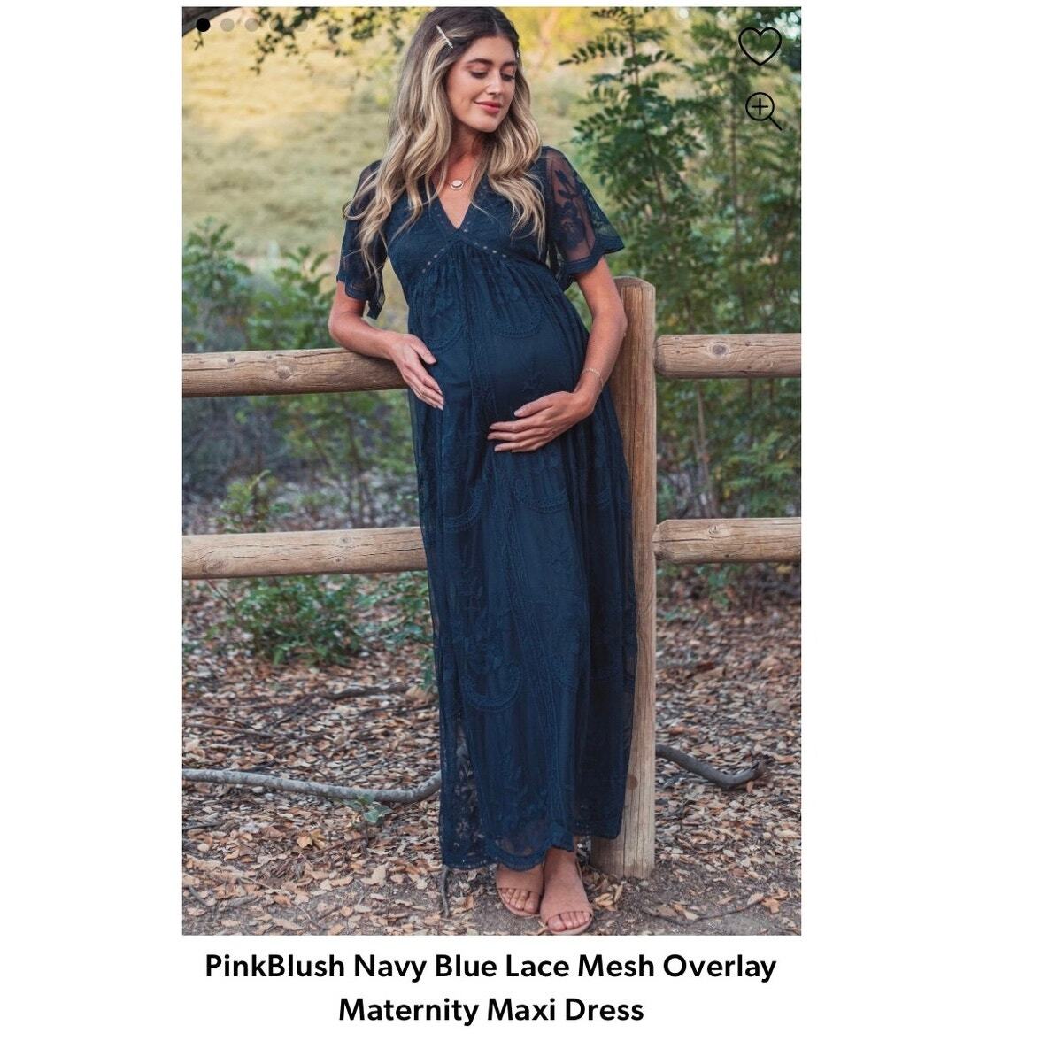 pinkblush blue lace maternity dress Navy Blue Floral Embroidered Lace-Up Back Maternity Maxi Dress