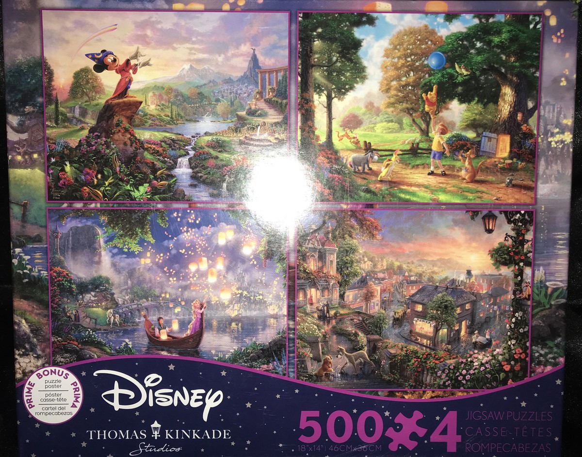 【新品海外品】Disney Thomas Kinkade 500ピース✕4セット Thomas Kinkade Disney Collection 4 IN 1 Jigsaw Puzzle Set 500
