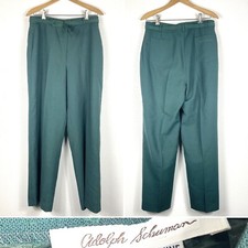 Adolph Schuman Vintage Green Slacks Union Made Silk Lined 70s 80s Dress Pants
