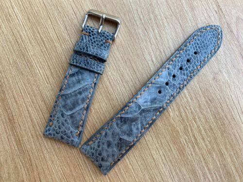 Gray Ostrich Leather Watch Strap Band, Size 18mm 19mm 20mm 21mm 22mm 24mm 26mm - Picture 8 of 11