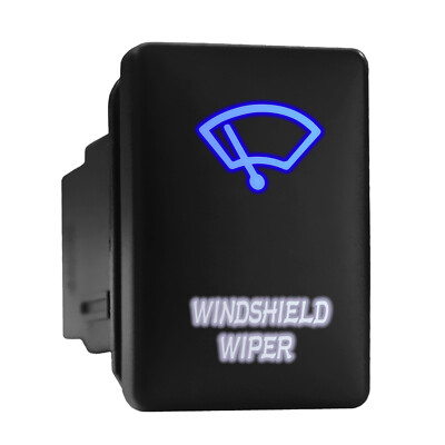 WINDSHIELD WIPER Blue/White Backlit Short Push Button 1.28''x 0.87'' (Fit: Toyota)