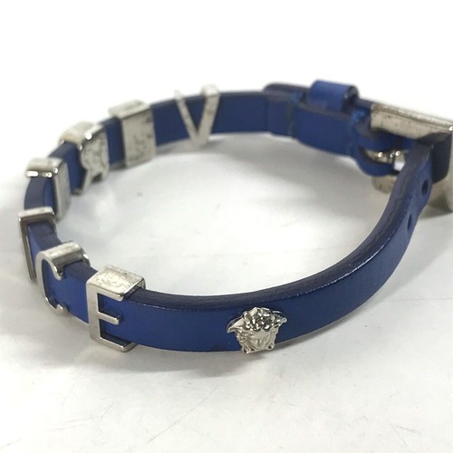 VERSACE Logo Medusa Bangle accessories Bracelet Leather blue - Picture 2 of 8