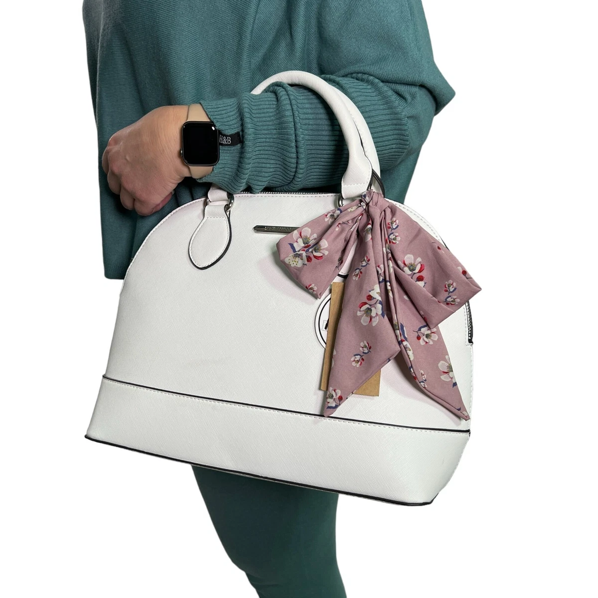 Steve Madden BRELLI Satchel Handbag Purse Tote White and Scarf