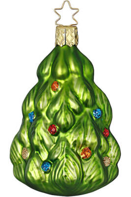 Inge-Glas Green Fir Tree 10112S020 German Glass Christmas Ornament with Gift Box