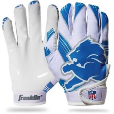 NWT Franklin Detroit Lions Kids Wide Receiver Gloves White Blue Silver M/L
