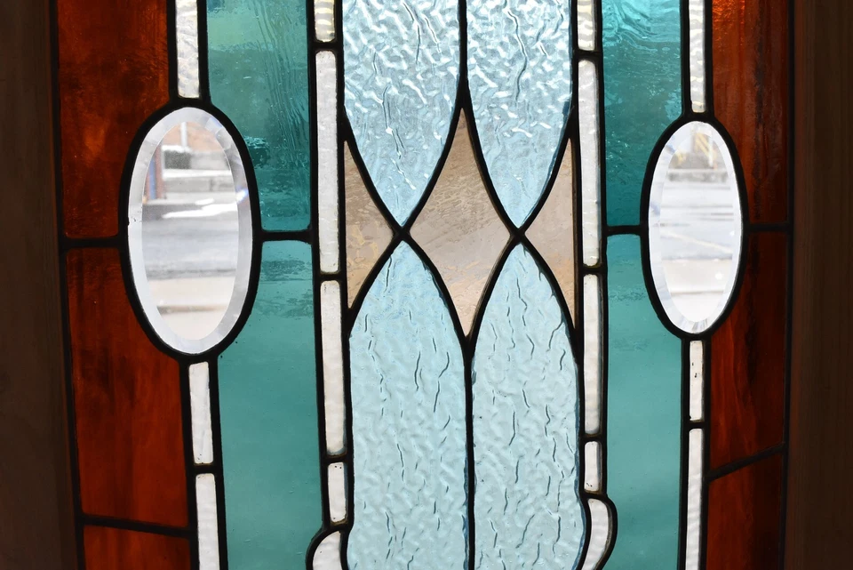 Ventana victoriana de vidrio con plomo teñido y biselado Foto 4 de 4