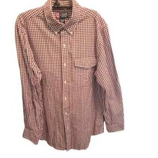 Chaps Red & White Plaid Long Sleeve Button Down Work Casual Dress Shirt Sz M