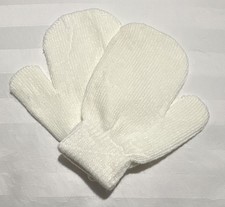 White Knit Acrylic Baby  Toddler Mittens, Solid, Unisex, One Size