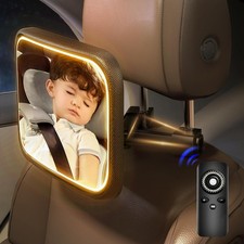 Baby Car Mirror with Light - Rechargeable Baby Mirror for Car with Remote Con...