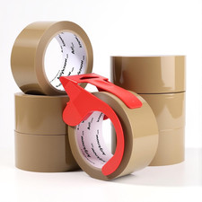 Brown Packing Tape 6 Rolls Heavy Duty Packing Tape with 1 Dispenser - 2.5Mil X 1
