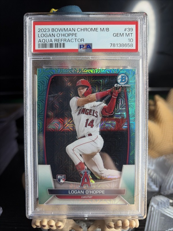 Logan O’Hoppe 2023 Topps Bowman Chrome Rookie Aqua Refractor RC /225 PSA 10