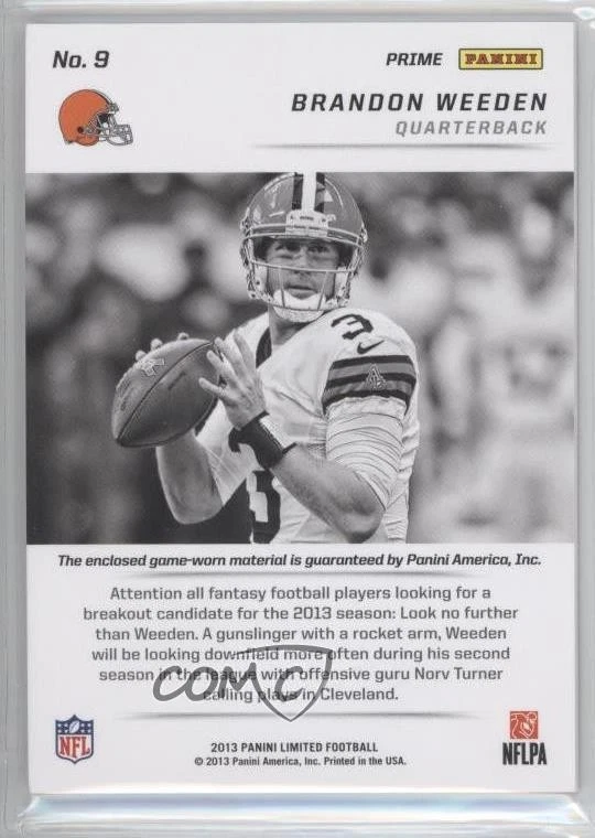 2013 Panini Limited Limited Threads Prime /49 Brandon Weeden #9 - Image 2 of 2
