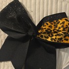 Leopard Print Glitter Hair Bow for Girls Black Yellow Fabric Animal Print — photo 3