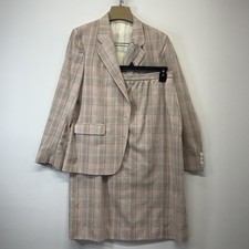 Vintage Christian Brooks Skirt Suit Womens 10 Pink Plaid Blazer Pencil USA Set