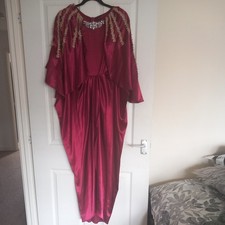Burgundy Dress Batwing Sleeve Wrap Hem Dress XL/ Size 16 UK