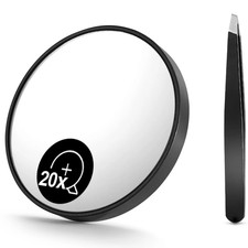 20X 200R Magnifying Mirror and Eyebrow Tweezers Kit, 3.5" Two Suction Cups Magn