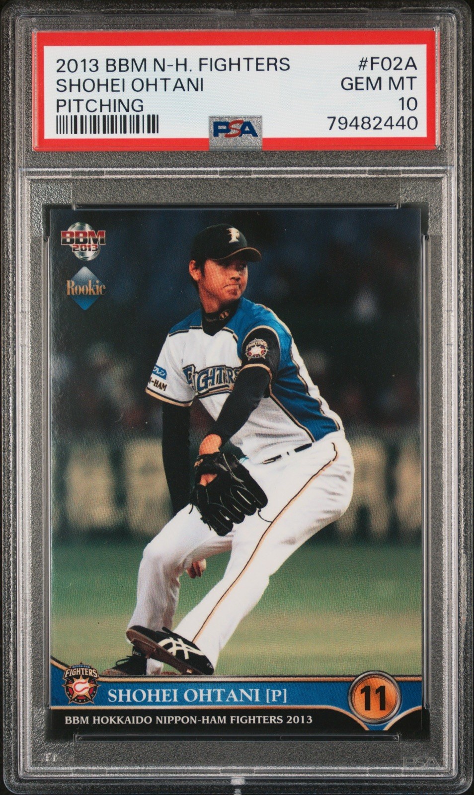 2013 BBM HOKKAIDO NIPPON HAM FIGHTERS PITCHING #F02A SHOHEI OHTANI PSA 10