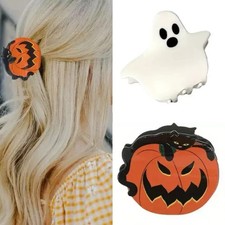 2 Pack Halloween Claw Clips, Pumpkin and Ghost Hair Clips for Middle, L