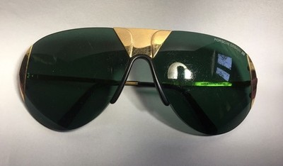 AUTHENTIC PORSCHE DESIGN 5636 VINTAGE SUNGLASSES - GOLD / DARK GREEN SHIELD LENS
